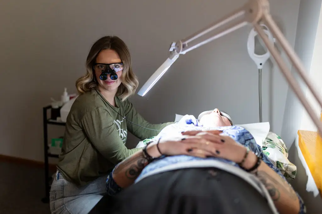 Showing patient during Electrolysis procedure, only FDA approved method for hair removal.